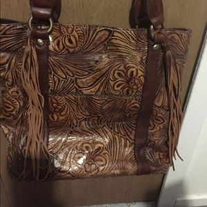 Patricia Nash Brown Floral Embossed Tote - Preloved with character
